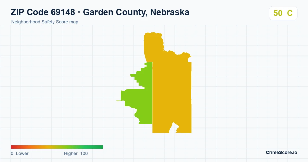 ZIP Code 69148 in Garden County, Nebraska neighborhood Safety Score map