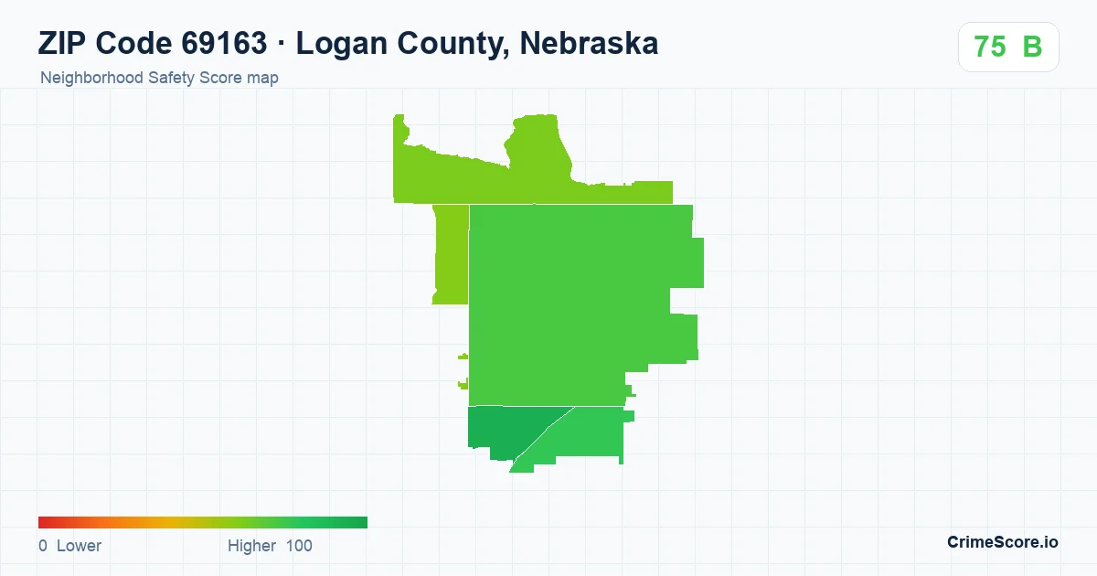 ZIP Code 69163 in Logan County, Nebraska neighborhood Safety Score map