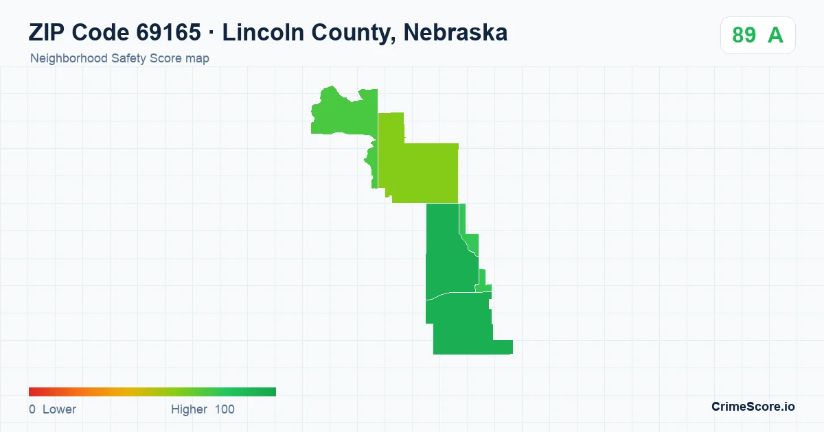 ZIP Code 69165 in Lincoln County, Nebraska neighborhood Safety Score map