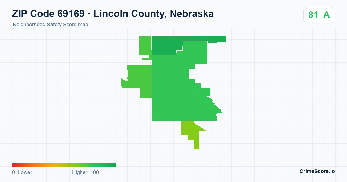 ZIP Code 69169 in Lincoln County, Nebraska neighborhood Safety Score map