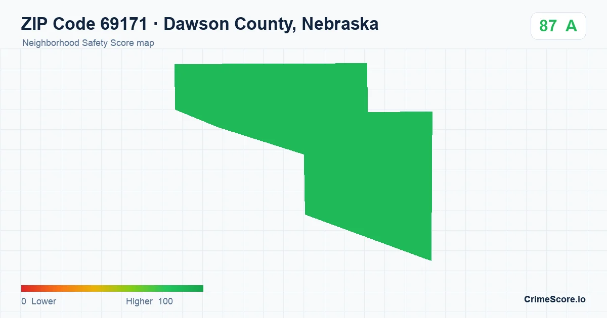 ZIP Code 69171 in Dawson County, Nebraska neighborhood Safety Score map