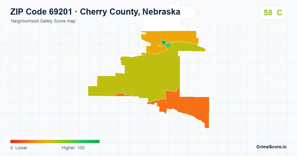 ZIP Code 69201 in Cherry County, Nebraska neighborhood Safety Score map
