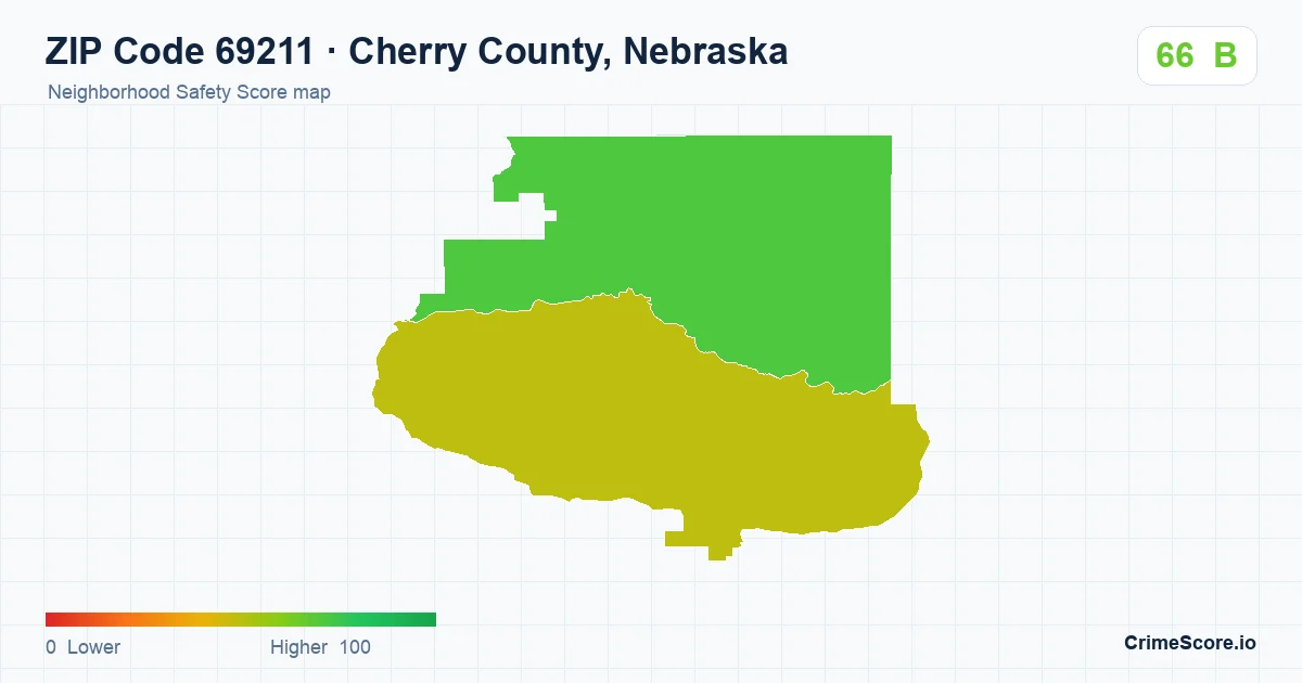 ZIP Code 69211 in Cherry County, Nebraska neighborhood Safety Score map