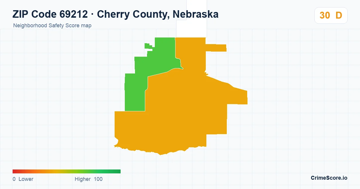 ZIP Code 69212 in Cherry County, Nebraska neighborhood Safety Score map