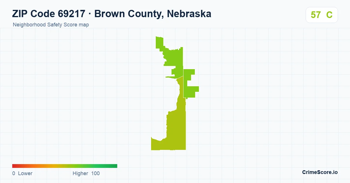 ZIP Code 69217 in Brown County, Nebraska neighborhood Safety Score map