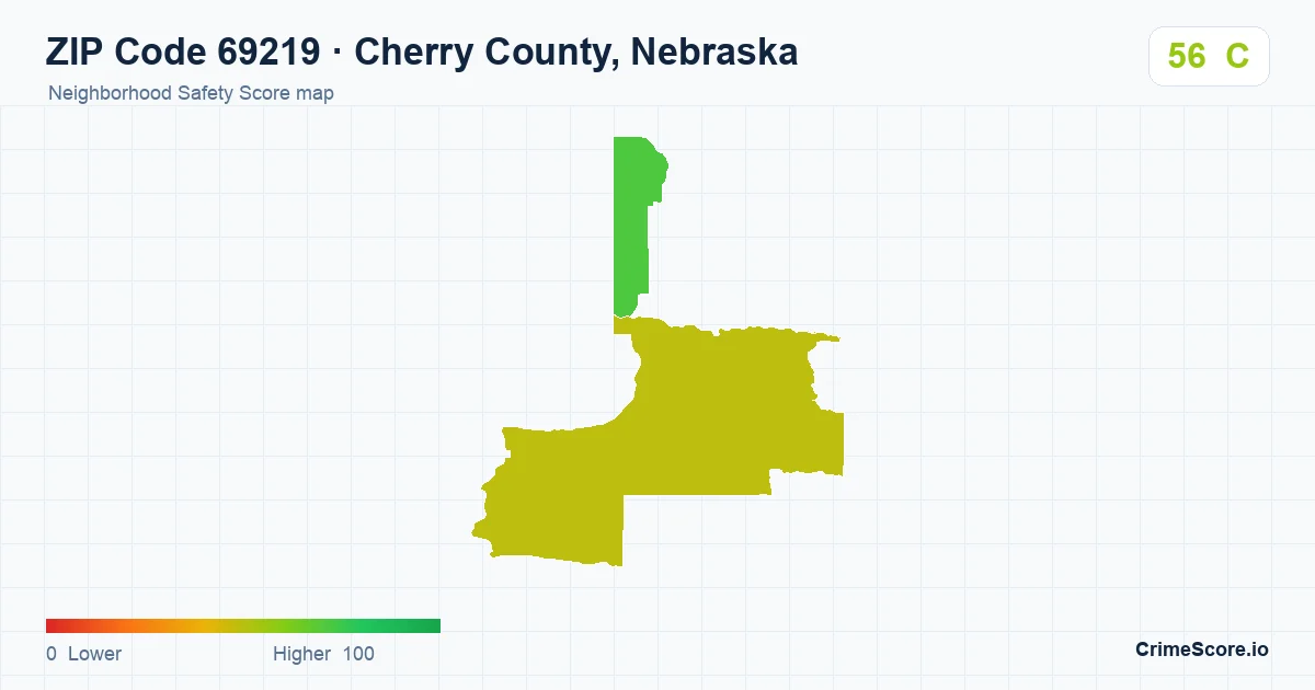 ZIP Code 69219 in Cherry County, Nebraska neighborhood Safety Score map