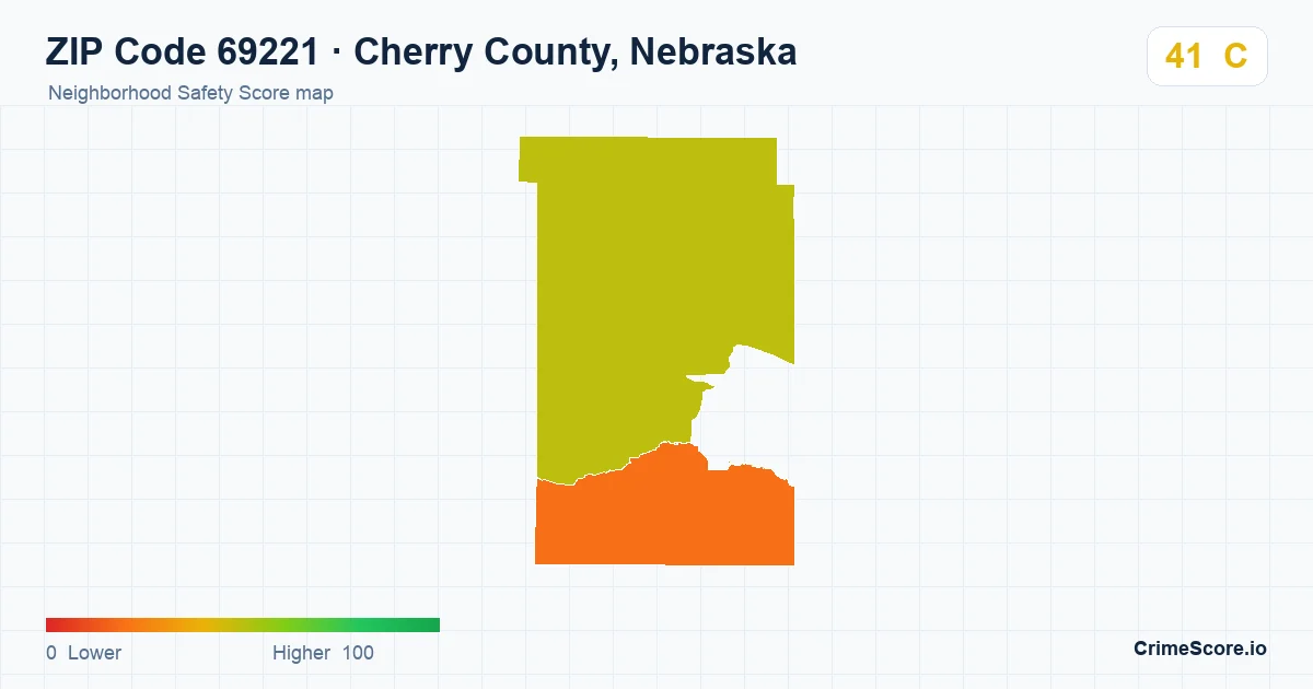 ZIP Code 69221 in Cherry County, Nebraska neighborhood Safety Score map