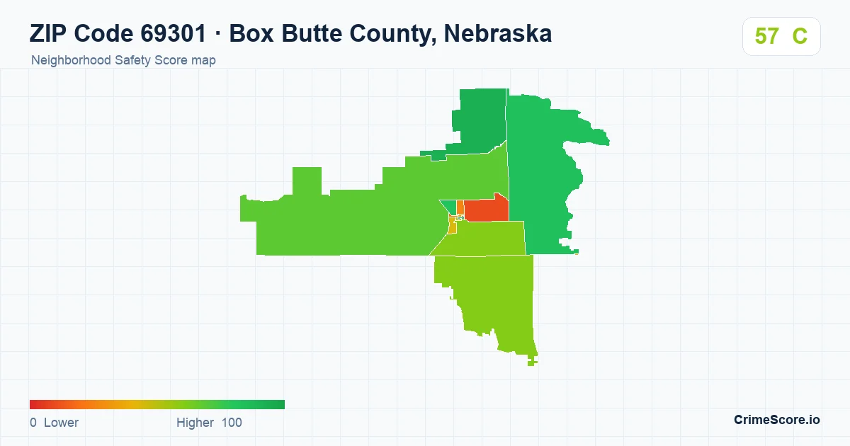 ZIP Code 69301 in Box Butte County, Nebraska neighborhood Safety Score map