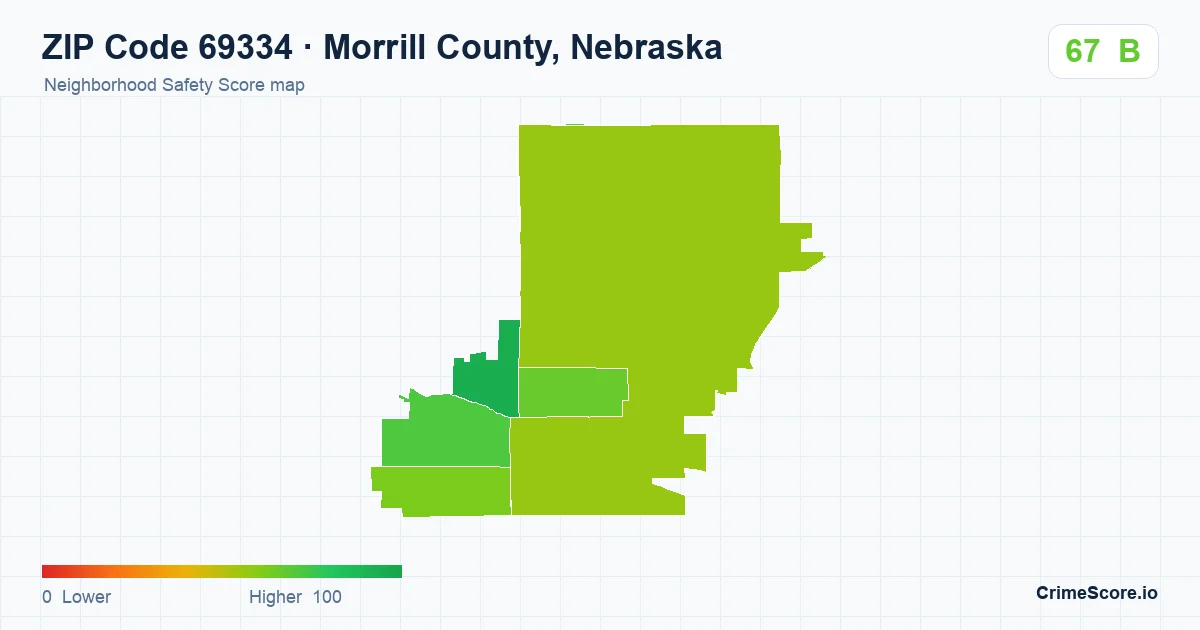 ZIP Code 69334 in Morrill County, Nebraska neighborhood Safety Score map