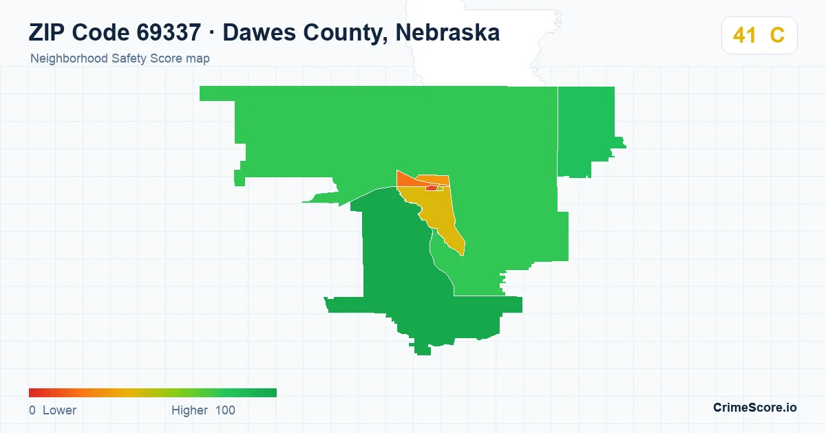 ZIP Code 69337 in Dawes County, Nebraska neighborhood Safety Score map