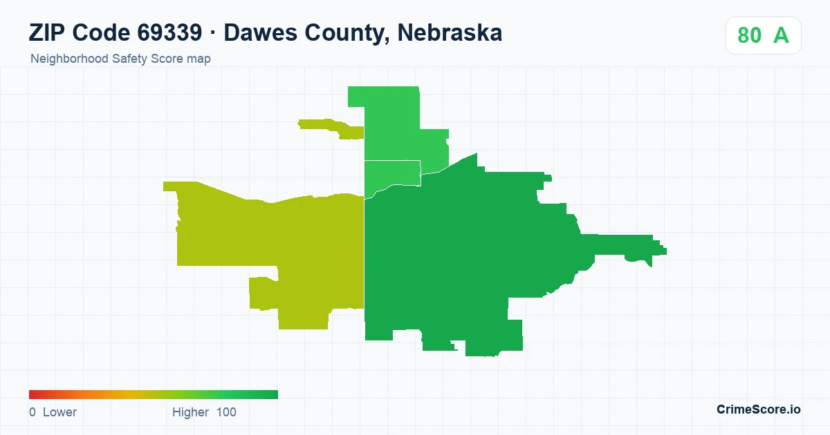 ZIP Code 69339 in Dawes County, Nebraska neighborhood Safety Score map