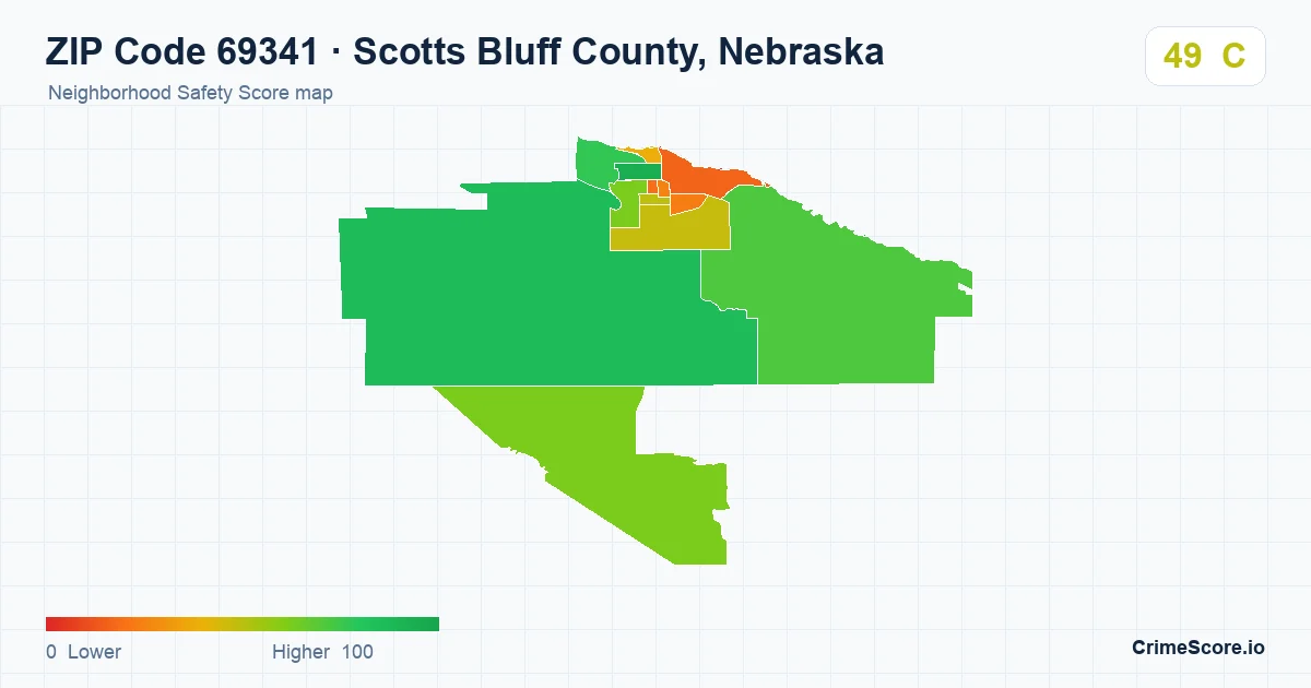 ZIP Code 69341 in Scotts Bluff County, Nebraska neighborhood Safety Score map