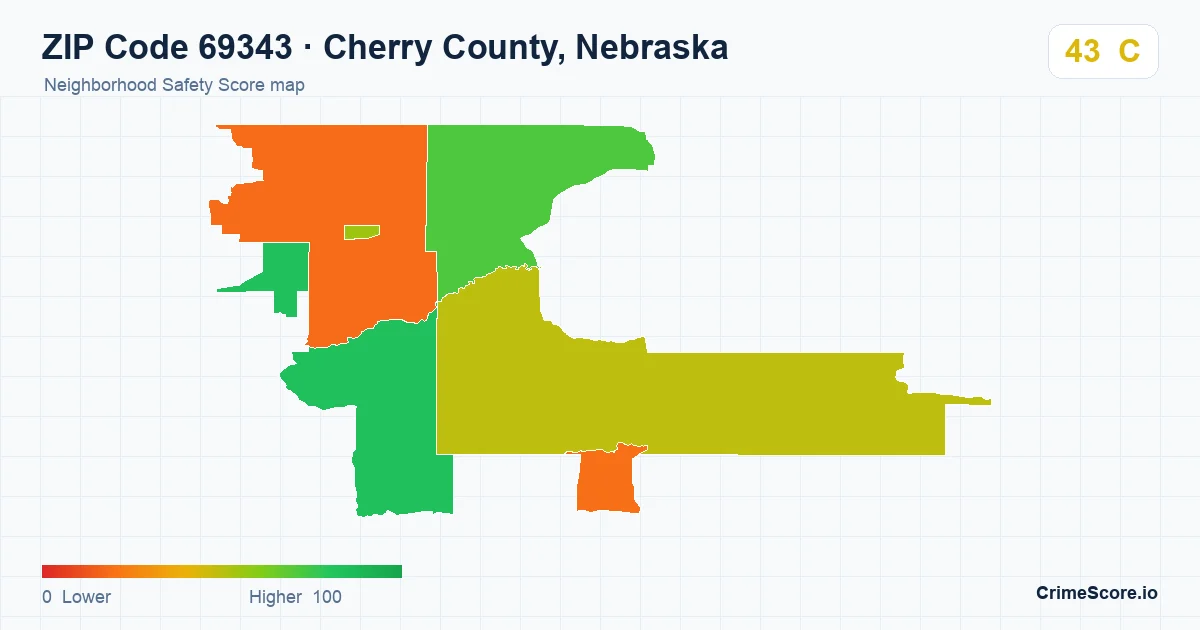 ZIP Code 69343 in Cherry County, Nebraska neighborhood Safety Score map
