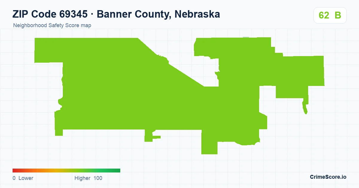 ZIP Code 69345 in Banner County, Nebraska neighborhood Safety Score map
