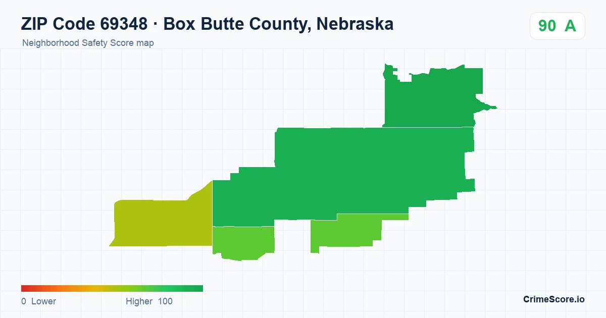 ZIP Code 69348 in Box Butte County, Nebraska neighborhood Safety Score map
