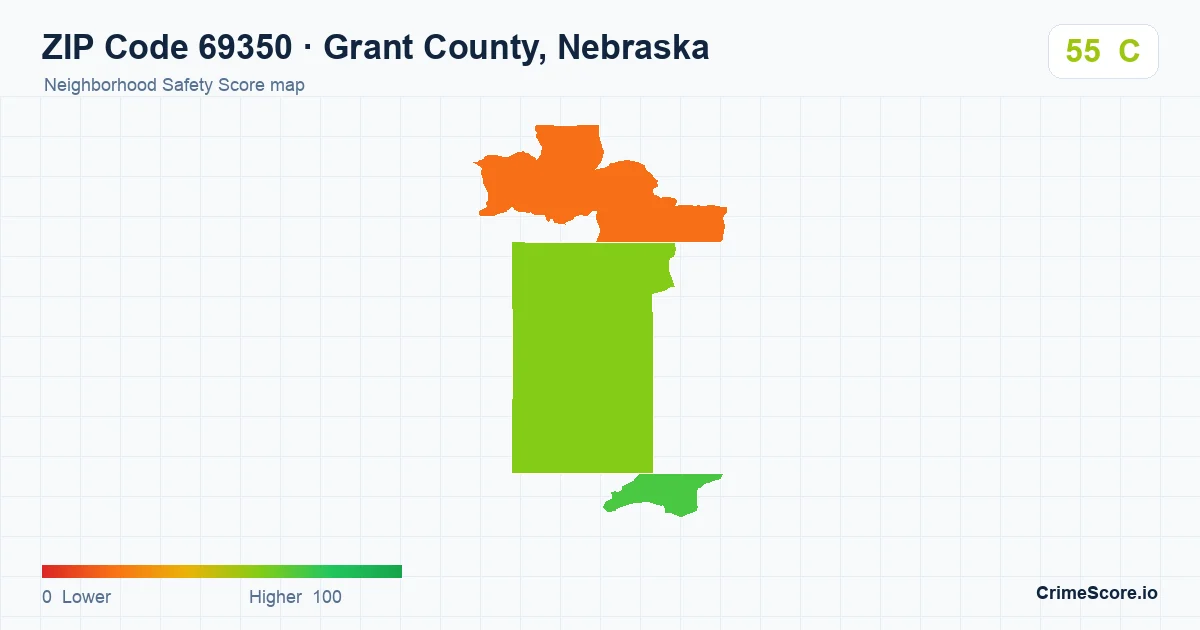 ZIP Code 69350 in Grant County, Nebraska neighborhood Safety Score map