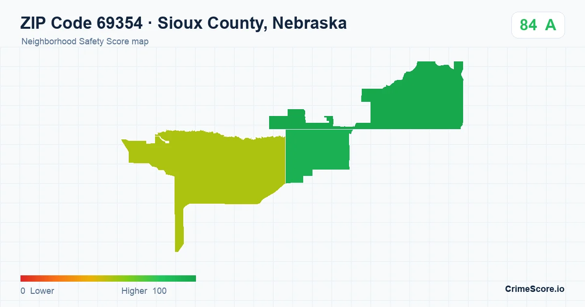ZIP Code 69354 in Sioux County, Nebraska neighborhood Safety Score map