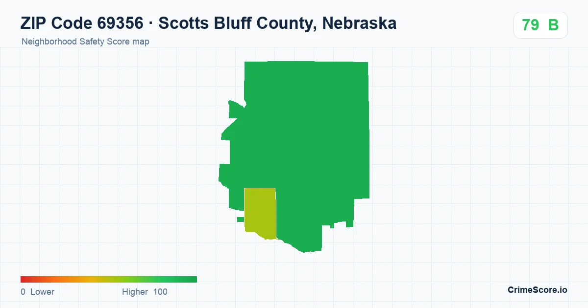 ZIP Code 69356 in Scotts Bluff County, Nebraska neighborhood Safety Score map