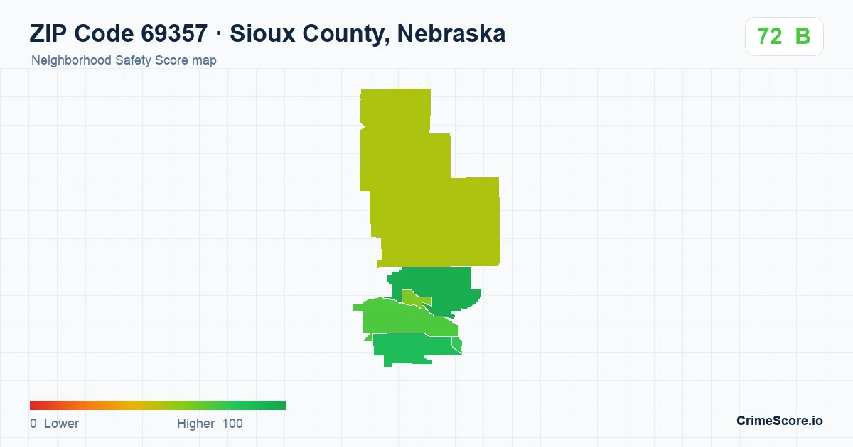 ZIP Code 69357 in Sioux County, Nebraska neighborhood Safety Score map