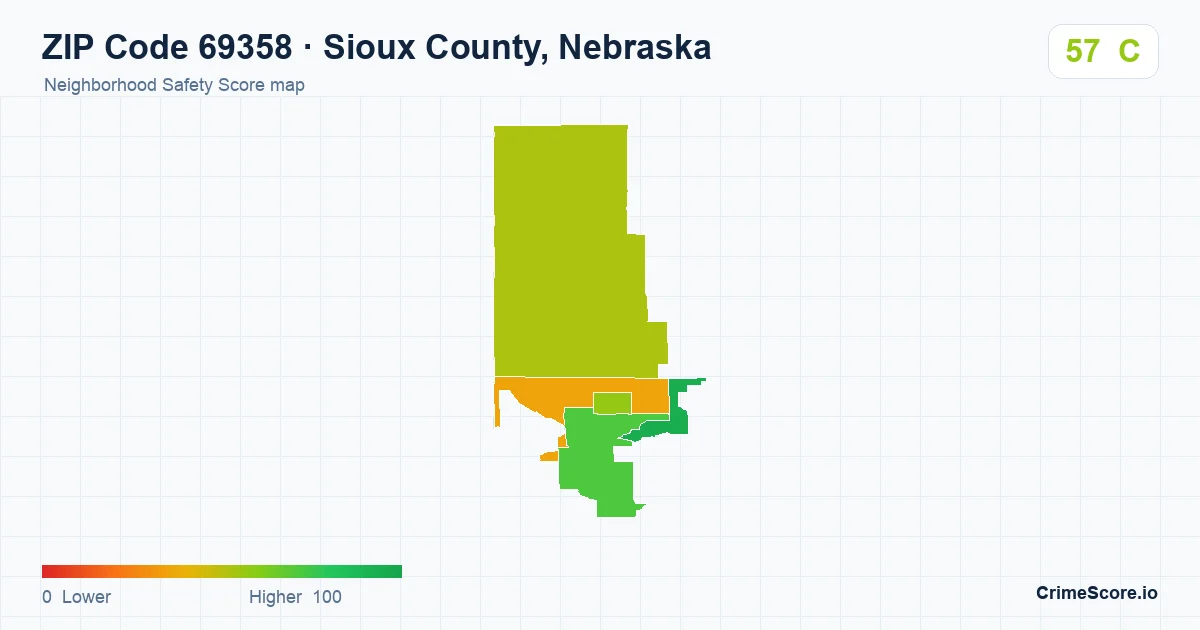 ZIP Code 69358 in Sioux County, Nebraska neighborhood Safety Score map