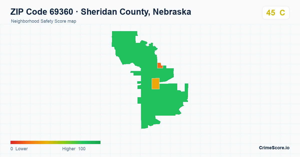 ZIP Code 69360 in Sheridan County, Nebraska neighborhood Safety Score map