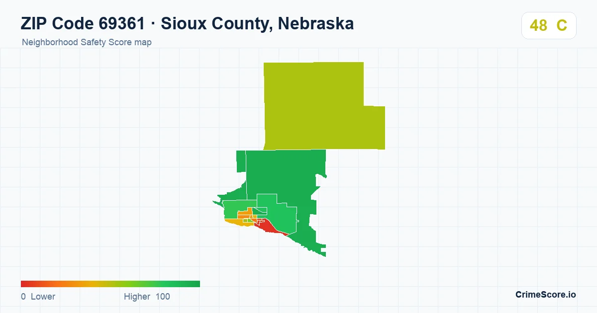 ZIP Code 69361 in Sioux County, Nebraska neighborhood Safety Score map