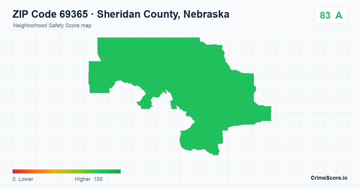 ZIP Code 69365 in Sheridan County, Nebraska neighborhood Safety Score map
