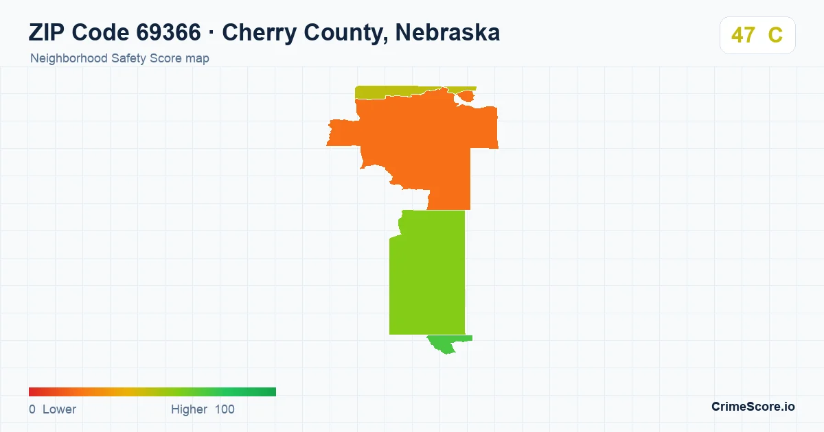 ZIP Code 69366 in Cherry County, Nebraska neighborhood Safety Score map