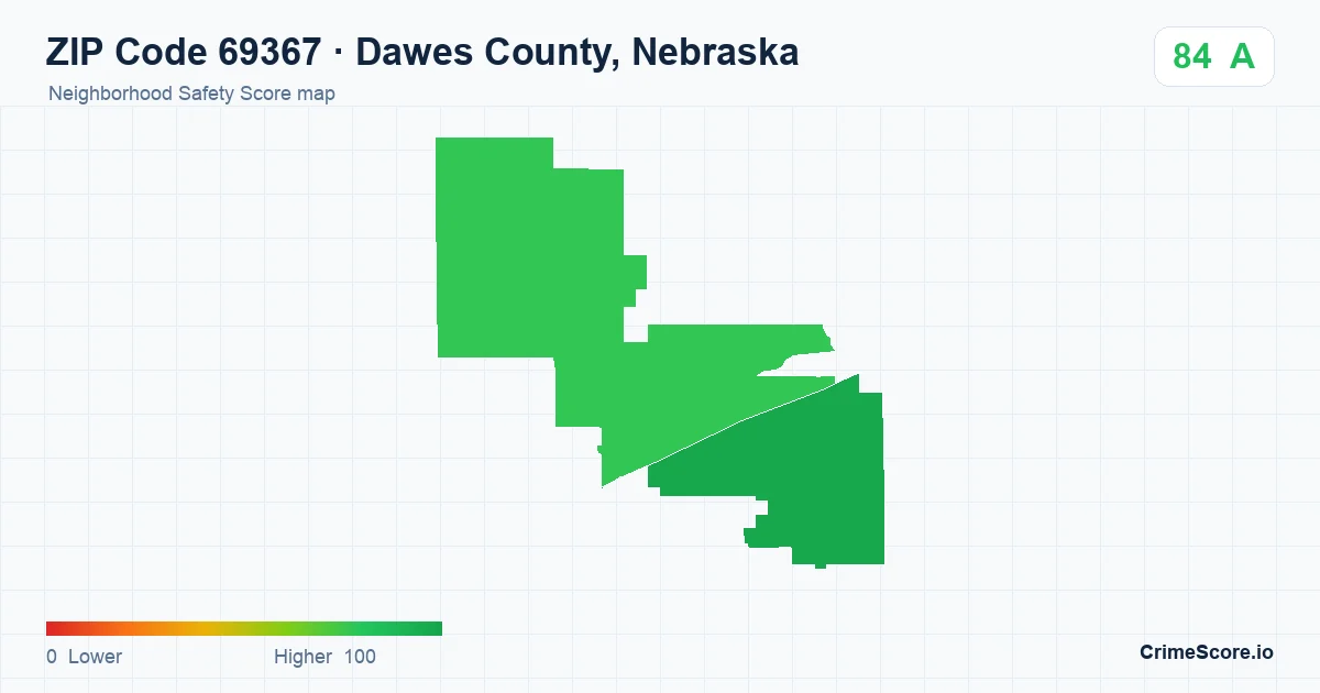 ZIP Code 69367 in Dawes County, Nebraska neighborhood Safety Score map