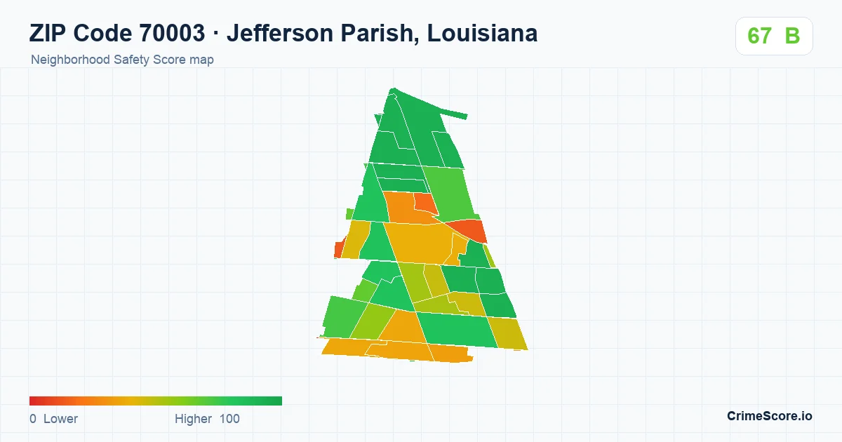 ZIP Code 70003 in Jefferson Parish, Louisiana neighborhood Safety Score map