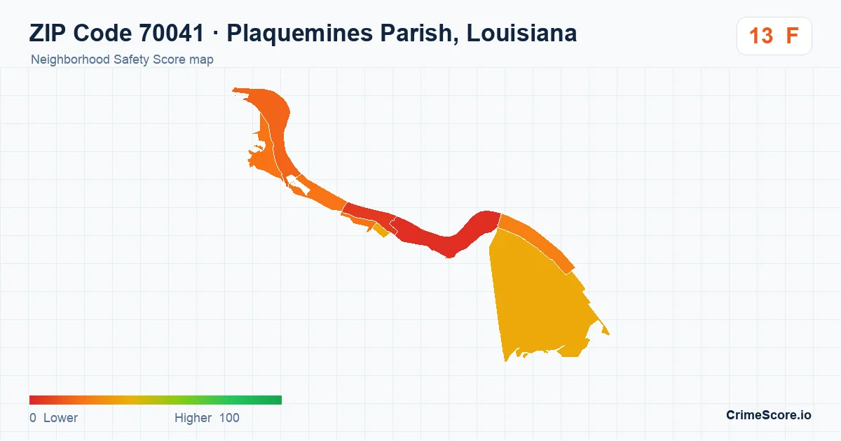 ZIP Code 70041 in Plaquemines Parish, Louisiana neighborhood Safety Score map