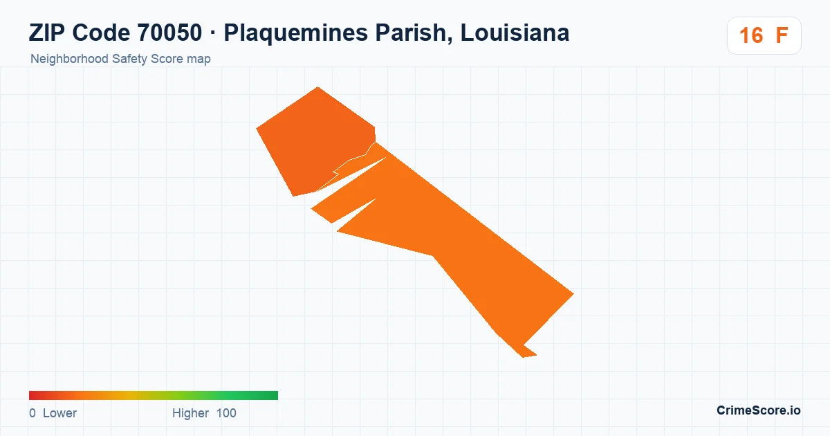 ZIP Code 70050 in Plaquemines Parish, Louisiana neighborhood Safety Score map