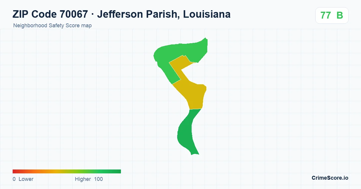 ZIP Code 70067 in Jefferson Parish, Louisiana neighborhood Safety Score map