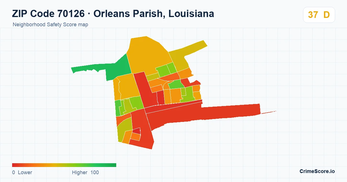 ZIP Code 70126 in Orleans Parish, Louisiana neighborhood Safety Score map