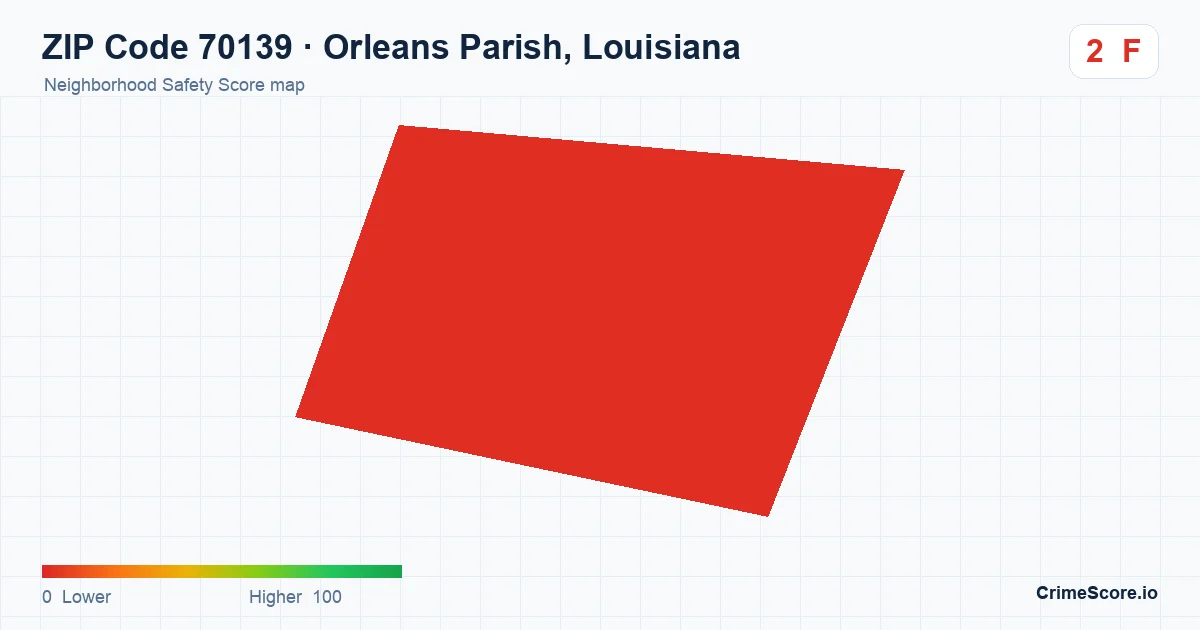 ZIP Code 70139 in Orleans Parish, Louisiana neighborhood Safety Score map