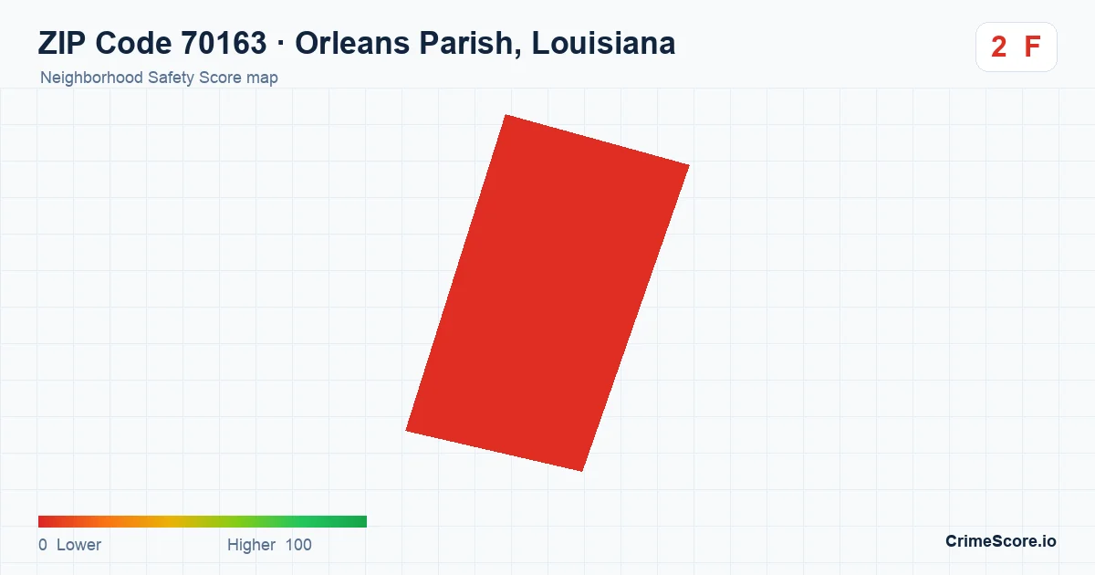 ZIP Code 70163 in Orleans Parish, Louisiana neighborhood Safety Score map