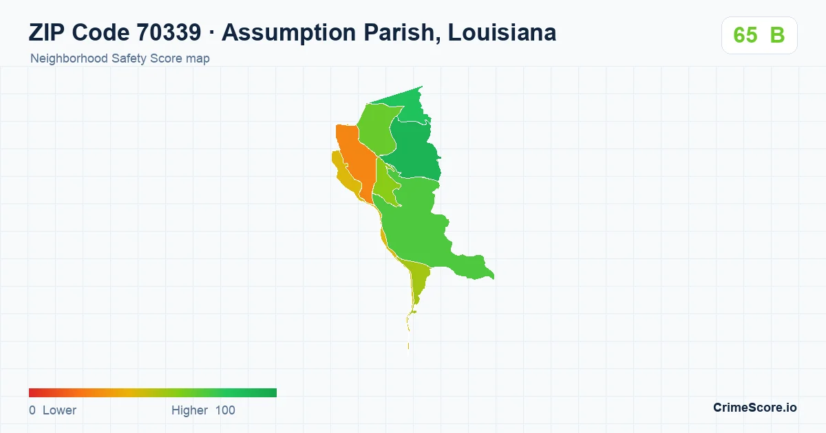 ZIP Code 70339 in Assumption Parish, Louisiana neighborhood Safety Score map