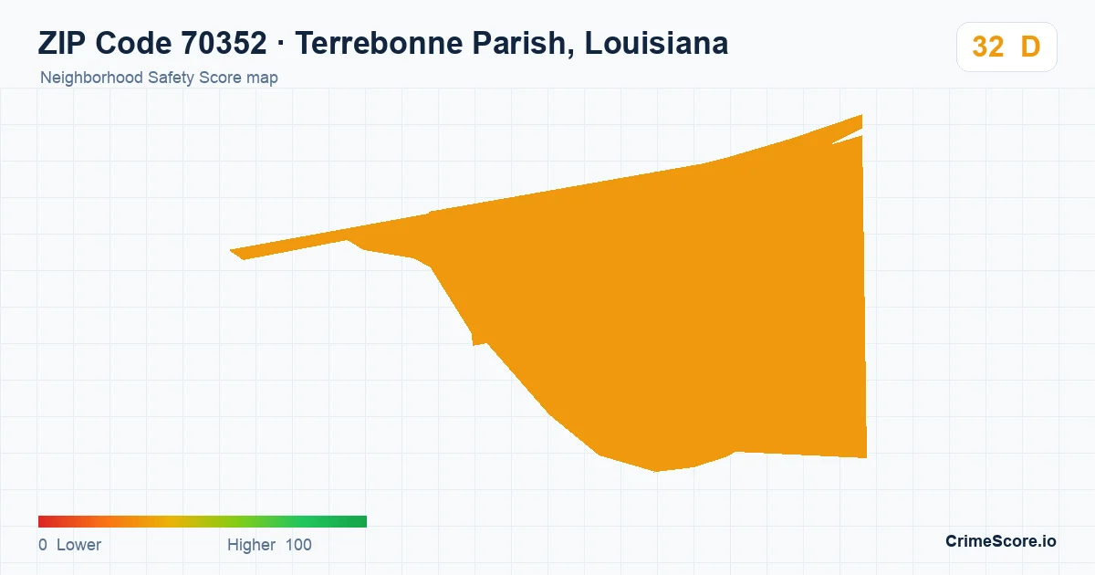 ZIP Code 70352 in Terrebonne Parish, Louisiana neighborhood Safety Score map