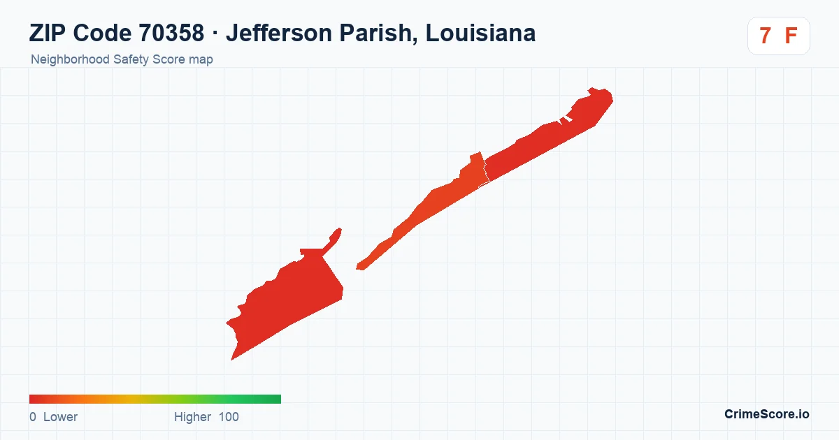 ZIP Code 70358 in Jefferson Parish, Louisiana neighborhood Safety Score map