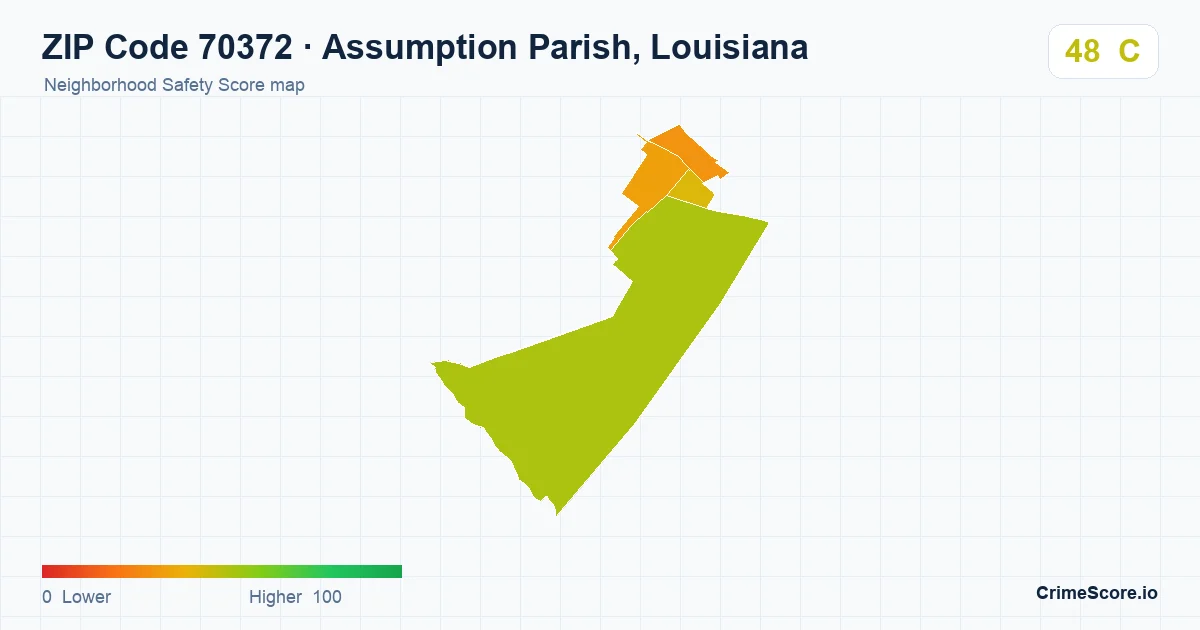 ZIP Code 70372 in Assumption Parish, Louisiana neighborhood Safety Score map