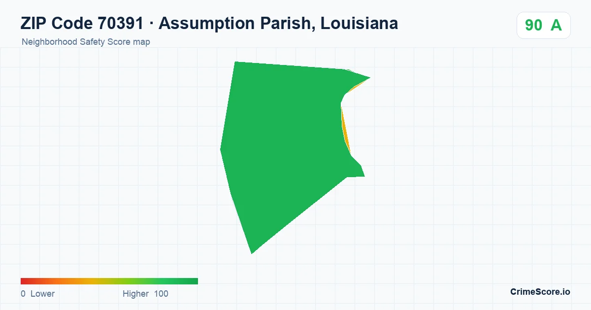 ZIP Code 70391 in Assumption Parish, Louisiana neighborhood Safety Score map