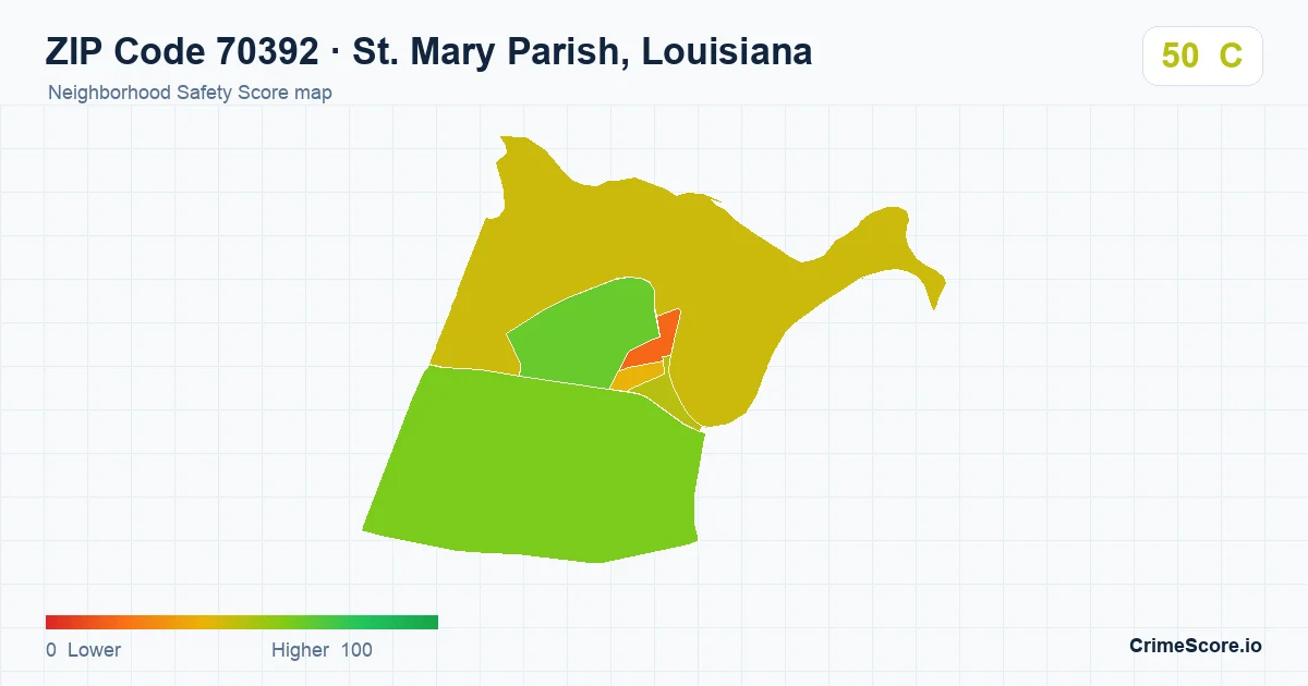 ZIP Code 70392 in St. Mary Parish, Louisiana neighborhood Safety Score map