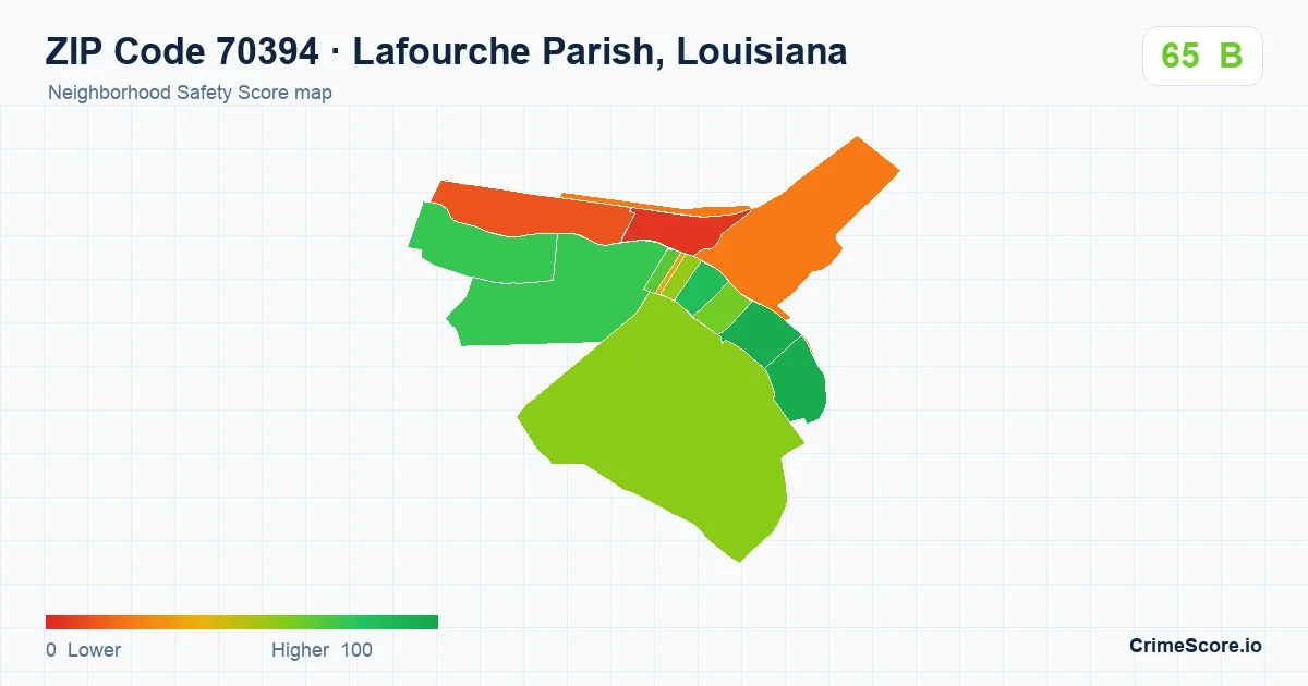 ZIP Code 70394 in Lafourche Parish, Louisiana neighborhood Safety Score map