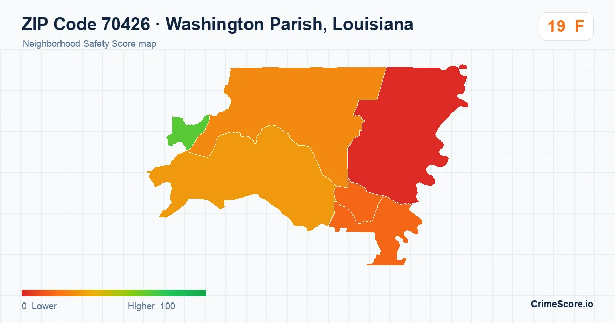 ZIP Code 70426 in Washington Parish, Louisiana neighborhood Safety Score map