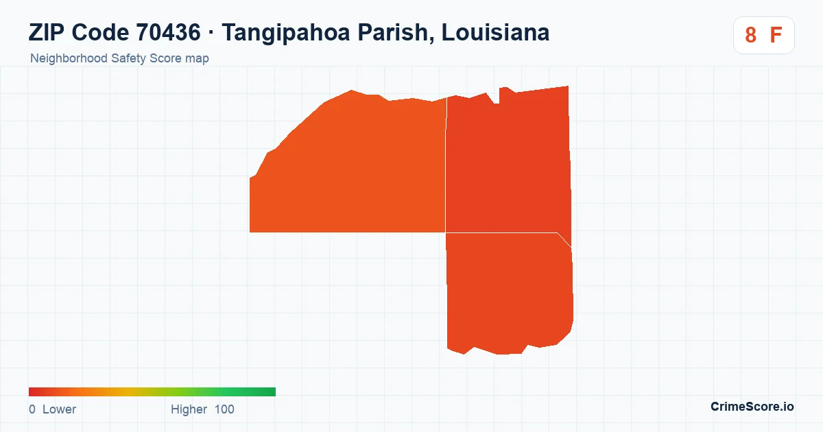 ZIP Code 70436 in Tangipahoa Parish, Louisiana neighborhood Safety Score map