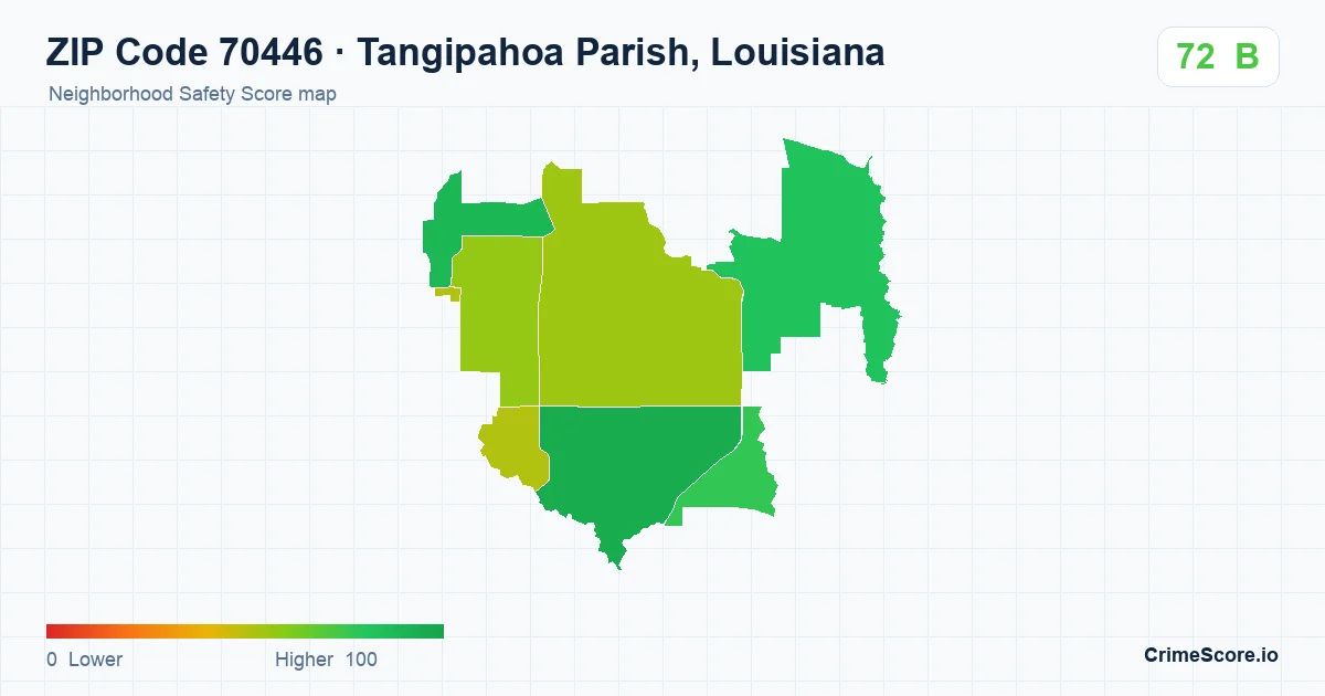 ZIP Code 70446 in Tangipahoa Parish, Louisiana neighborhood Safety Score map