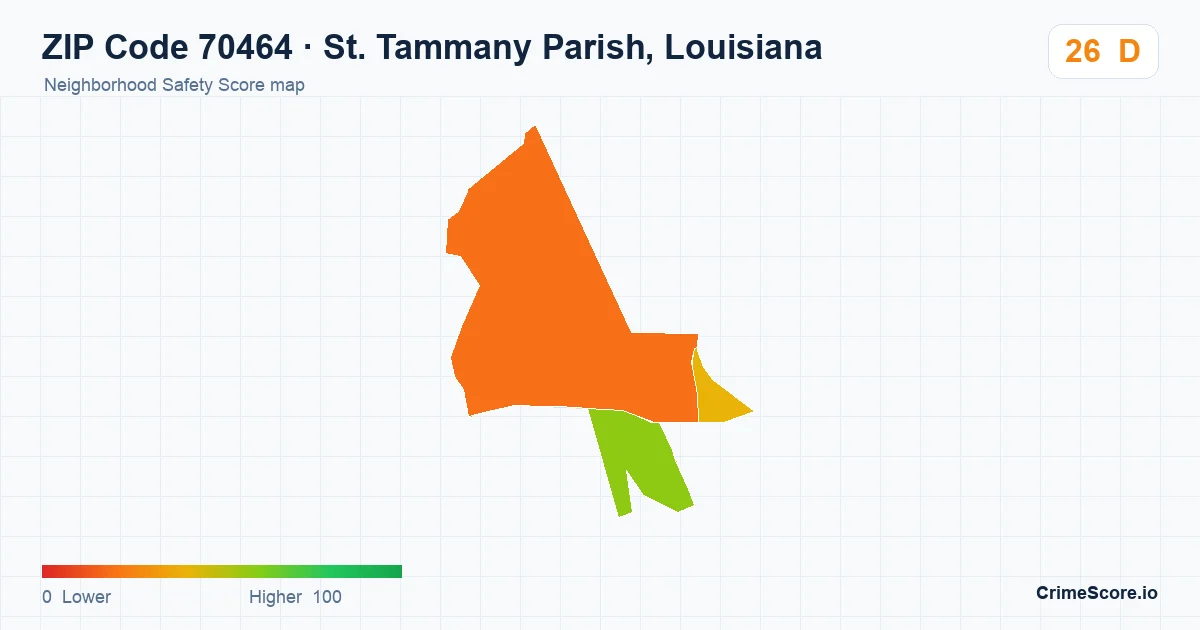 ZIP Code 70464 in St. Tammany Parish, Louisiana neighborhood Safety Score map