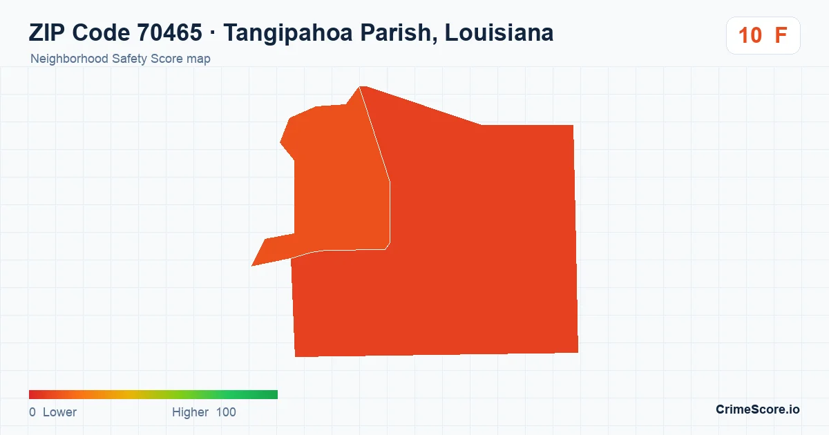 ZIP Code 70465 in Tangipahoa Parish, Louisiana neighborhood Safety Score map