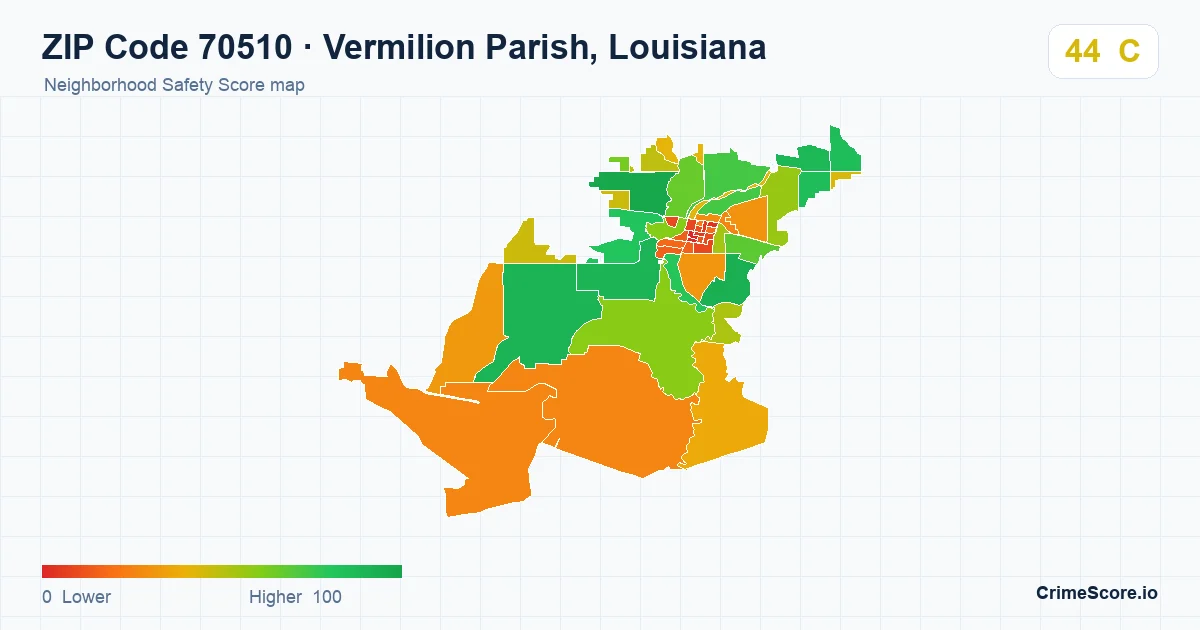 ZIP Code 70510 in Vermilion Parish, Louisiana neighborhood Safety Score map