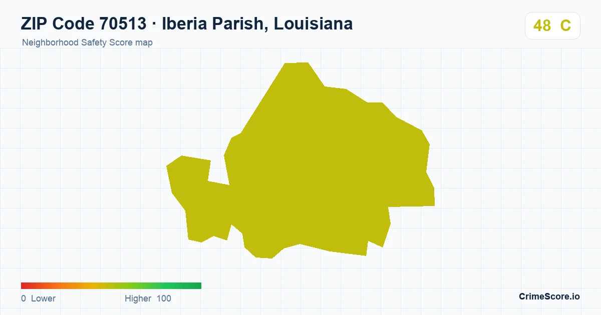 ZIP Code 70513 in Iberia Parish, Louisiana neighborhood Safety Score map